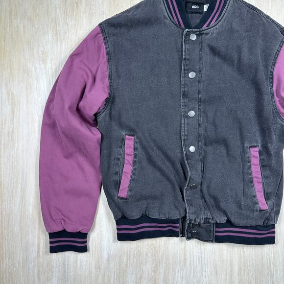 BDG Colorblock Varsity Black & Purple Long Sleeve Snap Front Bomber Jacket Small - Picture 4 of 12